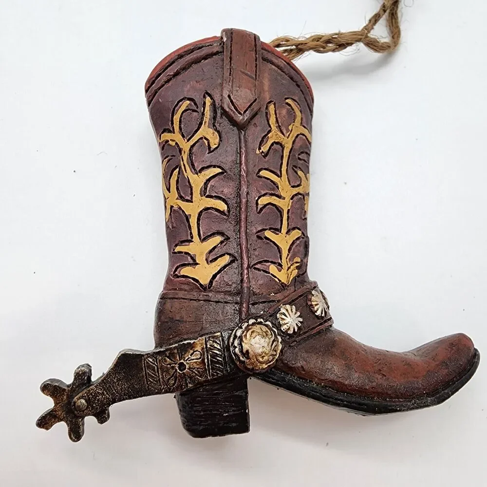 Cowboy Boot Christmas Ornament Brown Spur 3.5